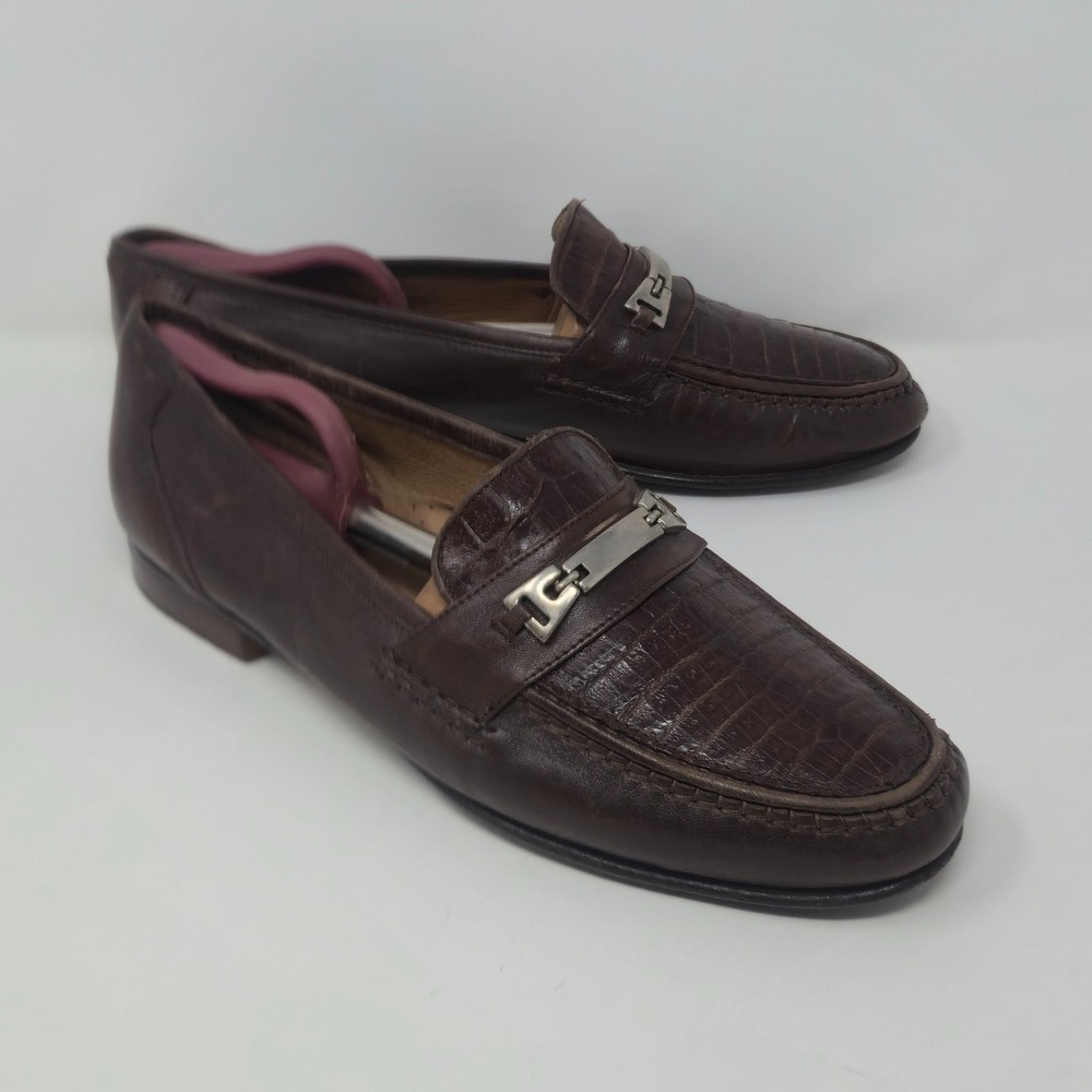 Bruno Magli Men's 11.5M Brown Genuine Alligator Bit Loafers Made in Italy